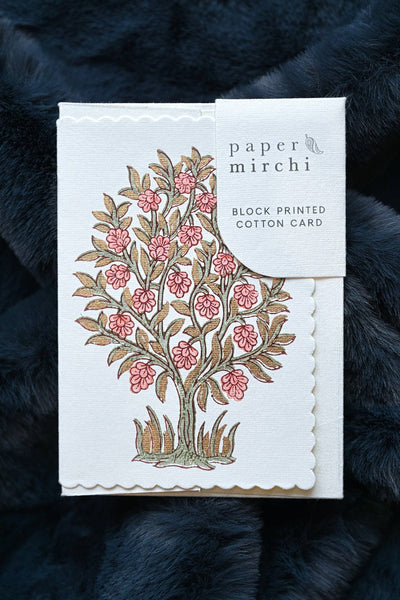 Paper Mirchi Hand Block Printed Greeting Card - Gc Mogra Coral