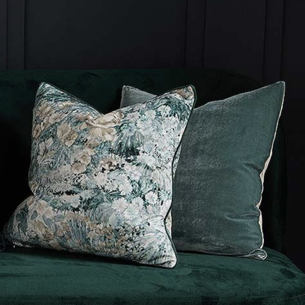 Walton & Co Cushion - Square Velvet & Linen, Moss Green