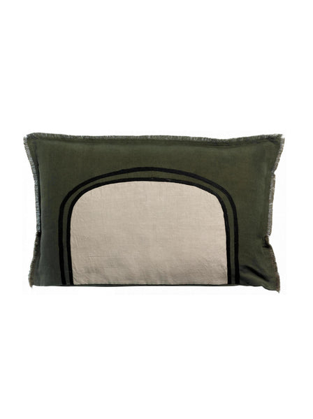 Viva Raise Laly Linen & Cotton Embroidered Cushion In Olive - 40 X 65