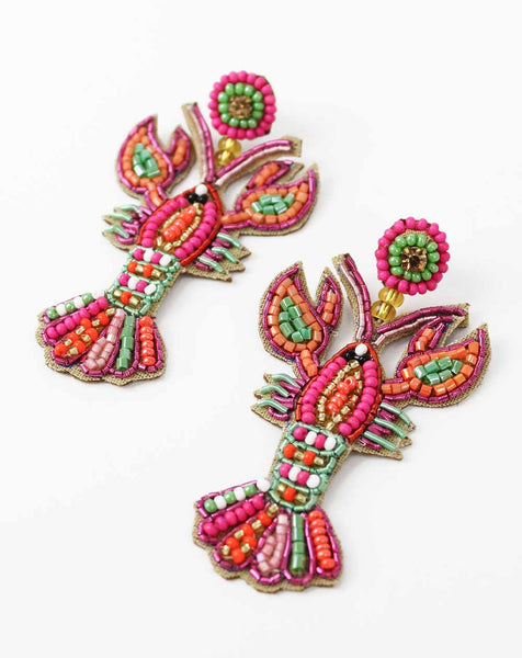 My Doris - Rainbow Pink Beaded Lobster Earrings