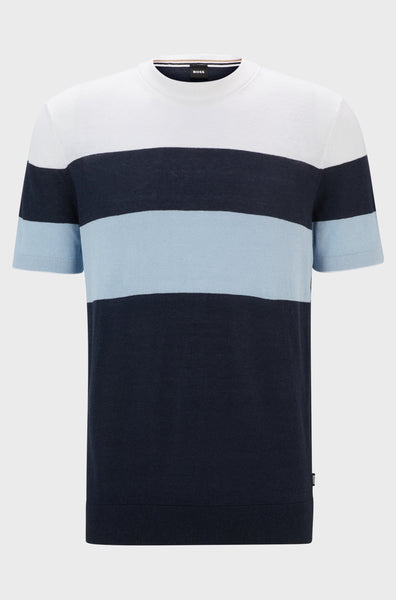Hugo Boss Boss - Tramonte - Regular Fit Linen Short Sleeve Knitted T-shirt 50511757 403