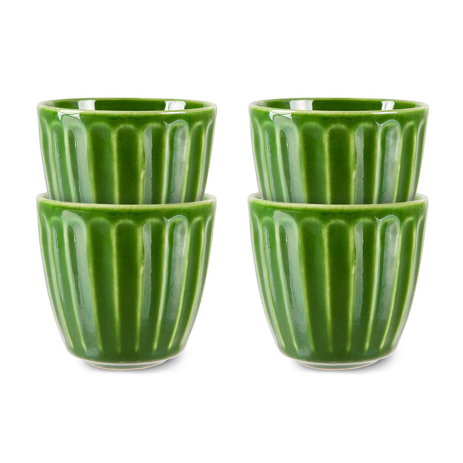HK Living The emeralds:4 ceramic mugs ribbed, green