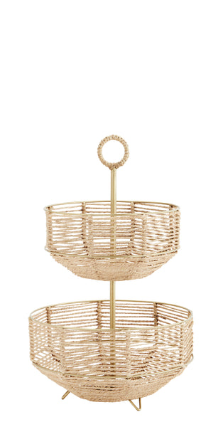 Madam Stoltz Antique Brass Natural Jute Etagere