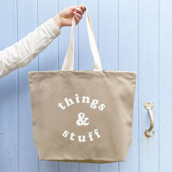 Alphabet Bags Things & Stuff - Stone Canvas Tote Bag