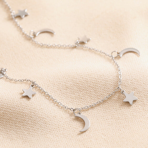 Lisa Angel Stainless Steel Star And Moon Charm Necklace