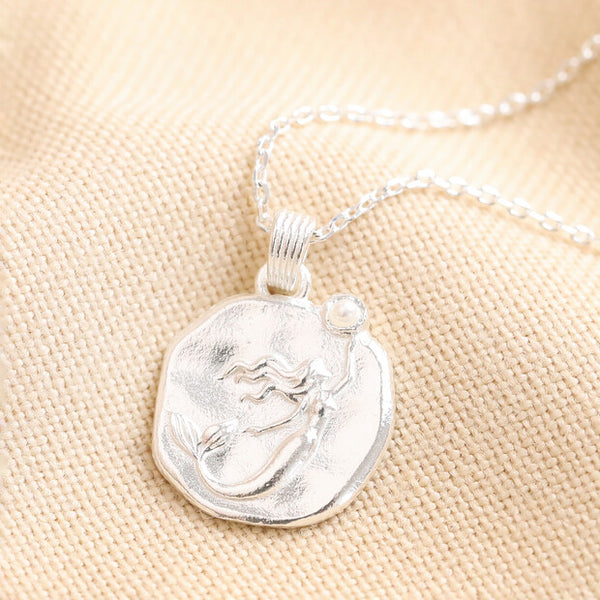 Lisa Angel Mermaid Coin Pendant Necklace In Silver