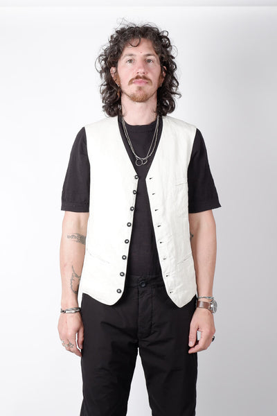 Hannes Roether Linen Front Pocket Waistcoat Off White