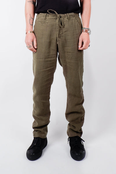 Hannes Roether Drawstring Linen Trousers Army Green