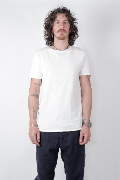 Hannes Roether Cotton/linen Raw Neck T-shirt Cream