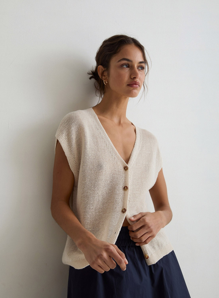 Yerse Lima V-neck Top In Natural From