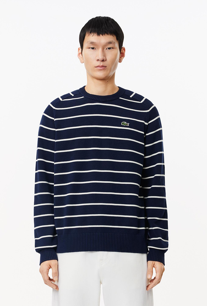 Lacoste Men's Cotton Crew Neck Striped Sweatshirt