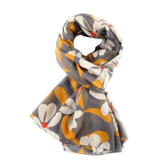Pure Fashions Bold Blooms Scarf in Grey