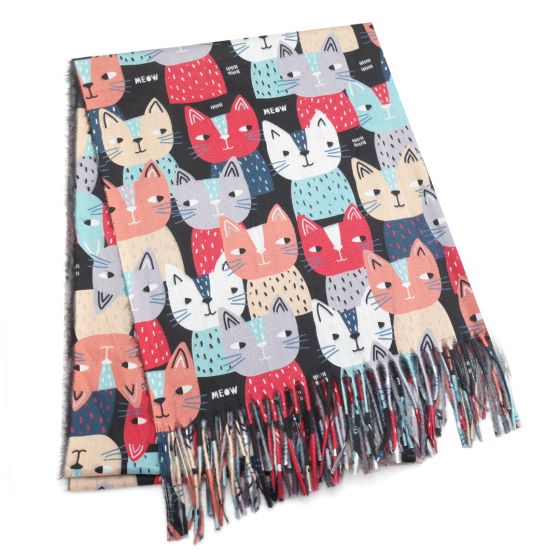 Pure Fashions Cats Scarf in Black