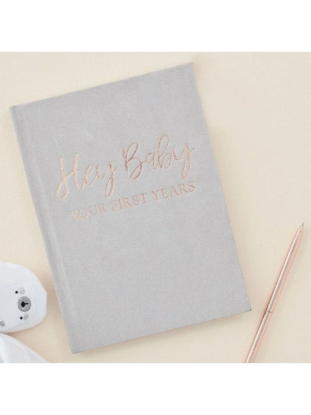 Ginger Ray Hey Baby Neutral Linen Baby Journal Book