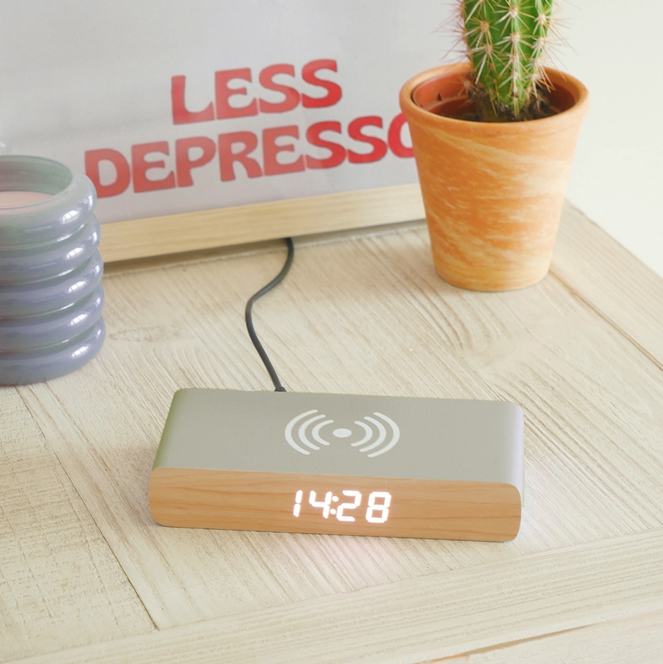 Steepletone Grey Alarm Clock with Rise Wireless Charger