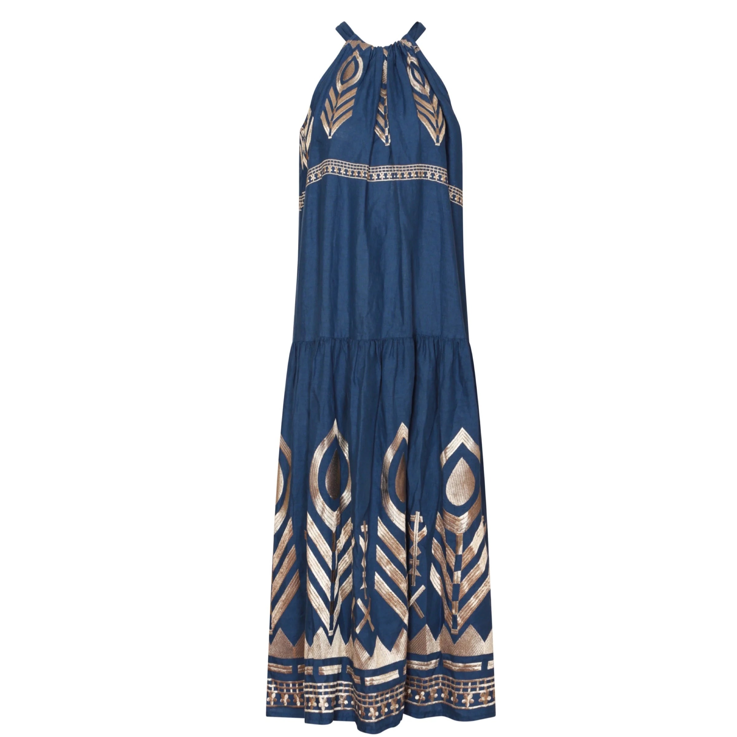Greek Archaic Kori Kori Feather Halterneck Long Dress