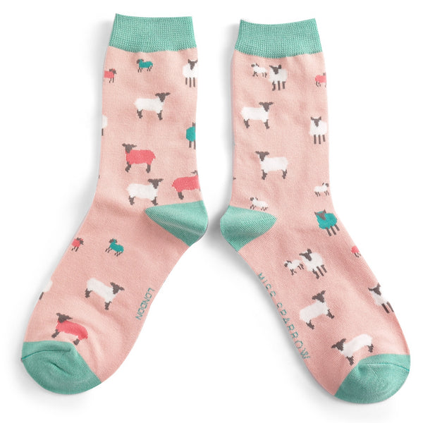 Miss Sparrow Women's Sheep Family Socks - Dusky Pink