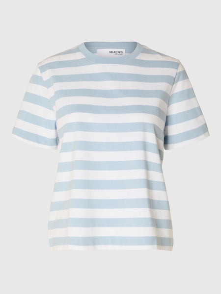 Selected Femme Slfessential Cashmere Blue Bright White Striped Boxy Wide T-shirt