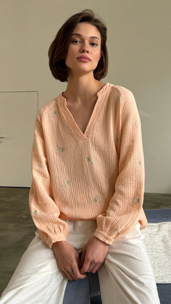 Charli London Zaina Embroidered Top - Apricot Blush