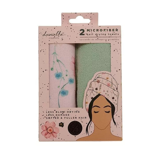 Danielle Creations Floral Microfibre Hair Drying Towel - Set of 2