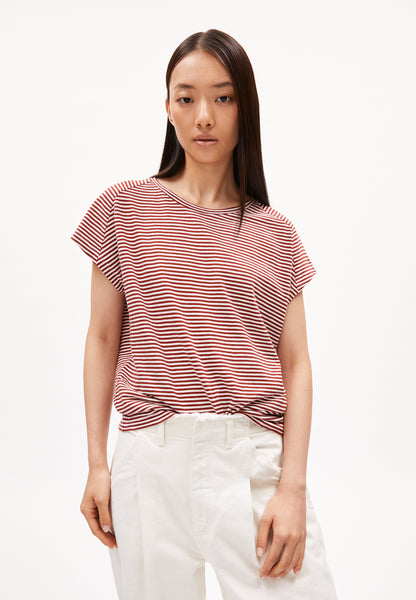 Armedangels Oneliaa Lovely Stripes Tee | Dark Crimson-oatmilk