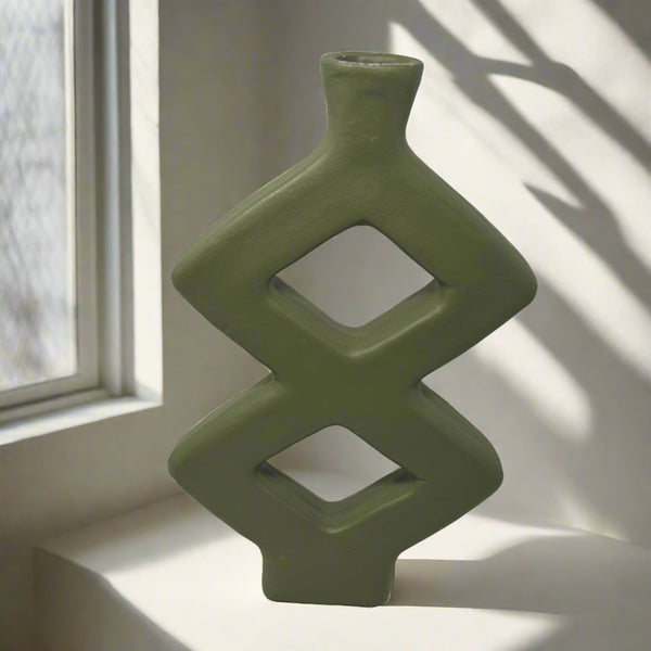 Artisan Stories Terracotta Green Diamond Vase
