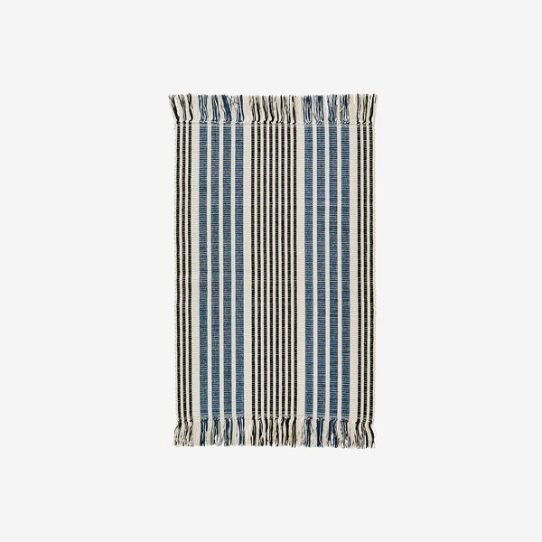 Madam Stoltz Striped Blue Cotton Bath Mat