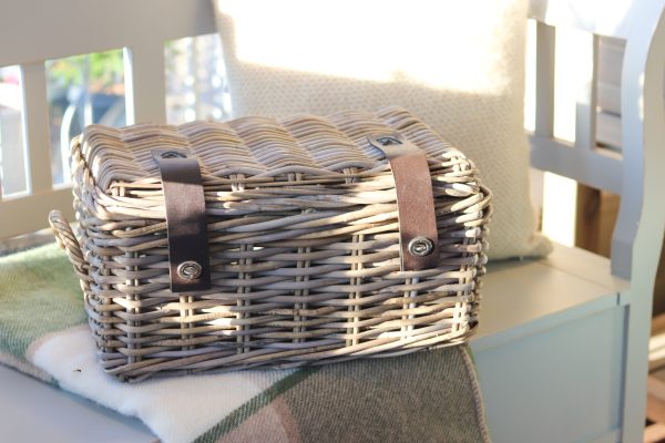 Kirkland's Home  Leather Straps Chunky Picnic Hamper Basket