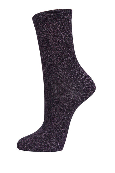 Sock Talk Womens Black Glitter Socks Pink Sparkly Ankle Socks Shimmer