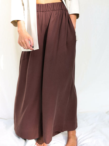 OFFON CLOTHING Wide Leg Tencel Palazzo Pants Chocolate