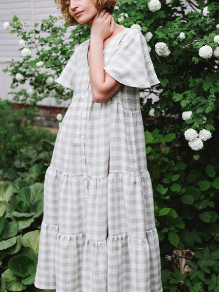 OFFON CLOTHING White And Beige Checked Tier Dress