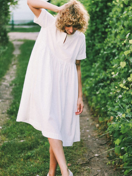 OFFON CLOTHING White Cotton Oversized Dress