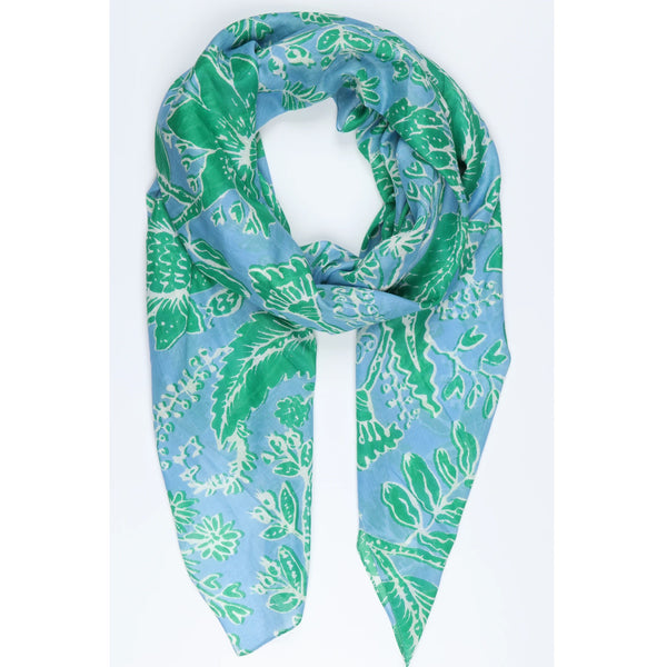 livs Cotton Scarf - Delicate Floral, Blue Green (180x100cm)