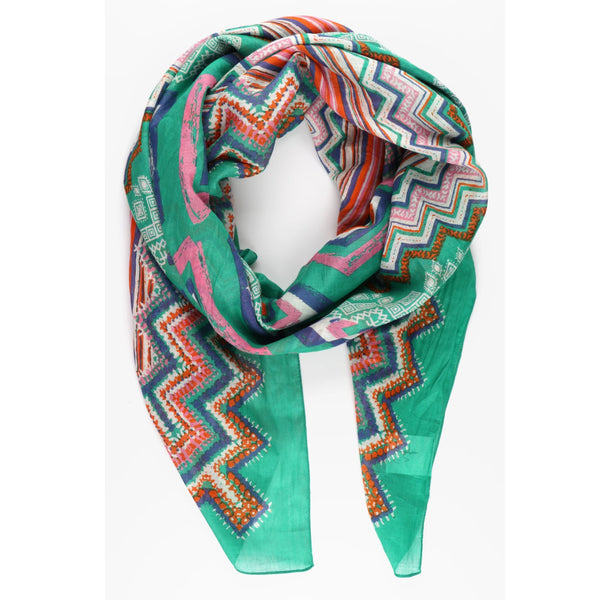 livs Cotton Scarf - Ikat Pattern, Green (180x100cm)