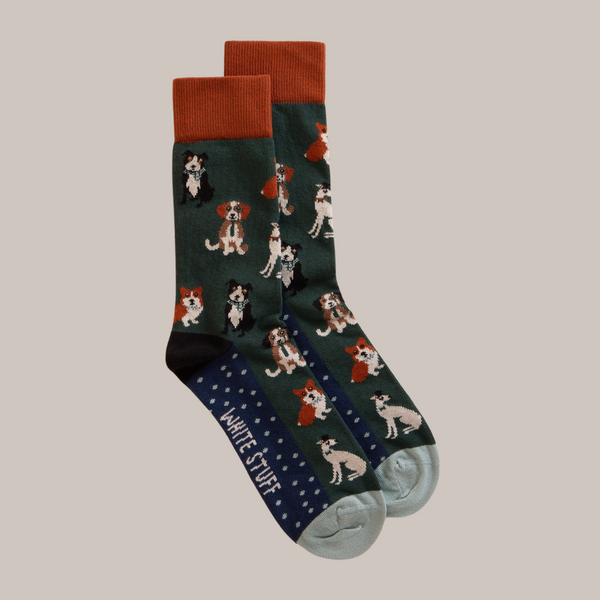 White Stuff Dapper Dogs Ankle Socks - Green Multi