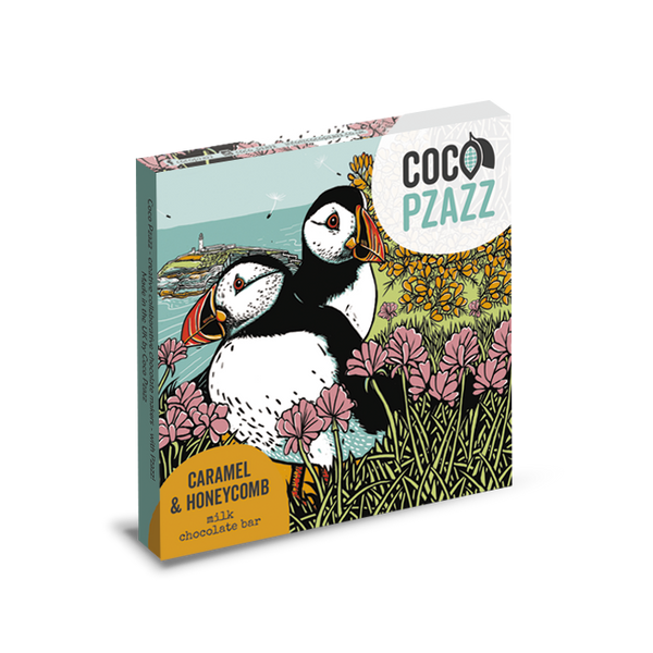 Flux Coco Pzazz Caramel & Honeycomb Milk Chocolate Bar - Puffins