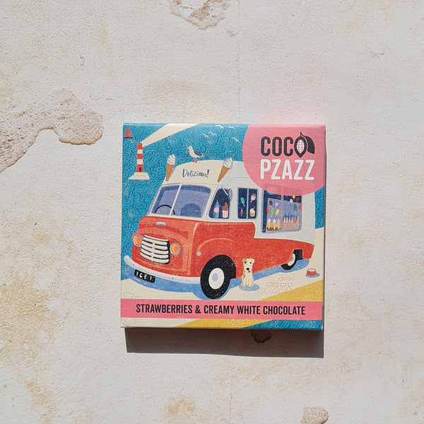 Flux Coco Pzazz Strawberries & Cream White Chocolate Bar - Ice Cream Van