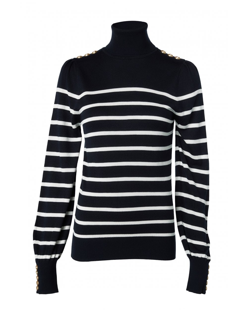 Holland Cooper Holland Cooper Kelsie Roll Neck Knit Col: Ink Navy Natural Stripe, Siz