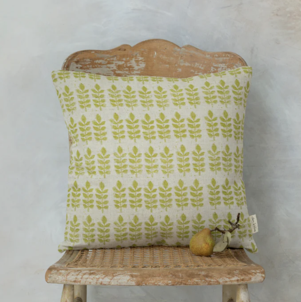 Sam Wilson 46 x 46cm Green Linen Leaf Printed Cushion