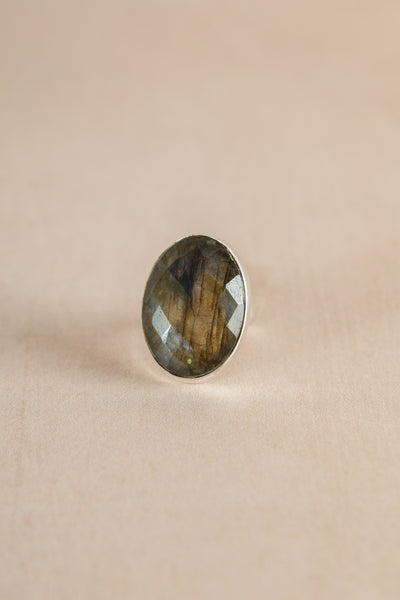 Sunshine and Snow Vintage Labradorite Silver Ring - Small