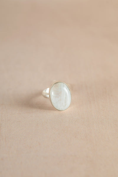 Sunshine and Snow Vintage Rainbow Moonstone Silver Ring