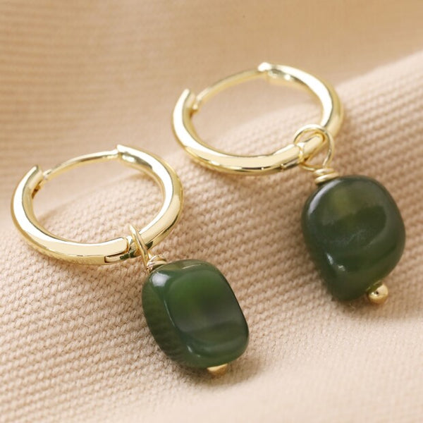 Lisa Angel African Jade Stone Hoop Earrings In Gold