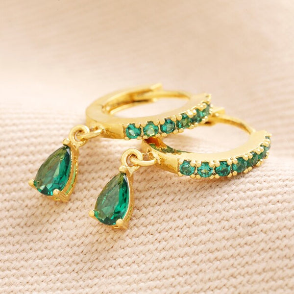 Lisa Angel Green Crystal Huggie Hoop Earrings In Gold