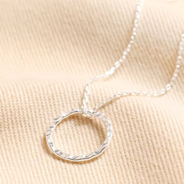 Lisa Angel Hammered Circle Pendant Necklace In Silver