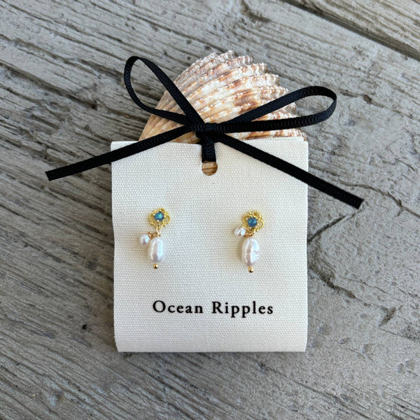 Ocean Ripples 14ct Gold Plated Double Fresh Water Pearl Drop Earrings