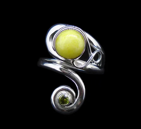 Two Skies Highland Marble & Peridot Adustable Ring