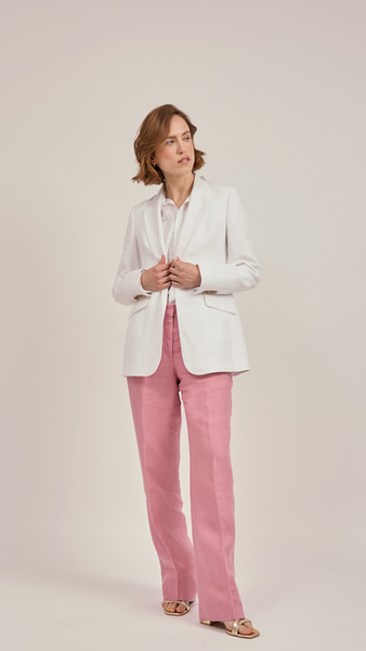 Anna James Single-breasted Blazer In Powder White Linen By