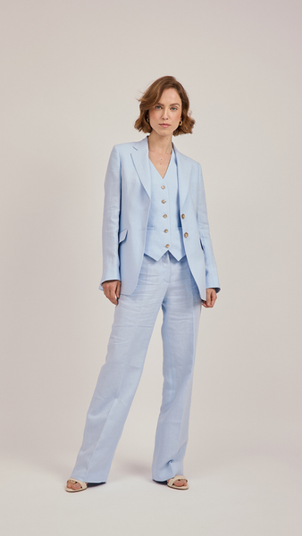 Anna James Single-breasted Blazer In Sky Blue Linen By