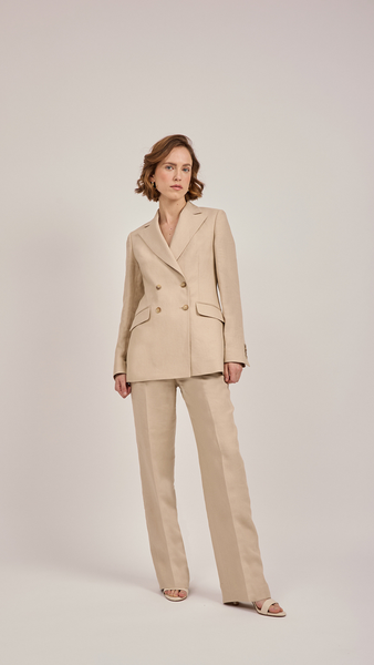 Anna James Double Breasted Blazer In Neutral Linen By