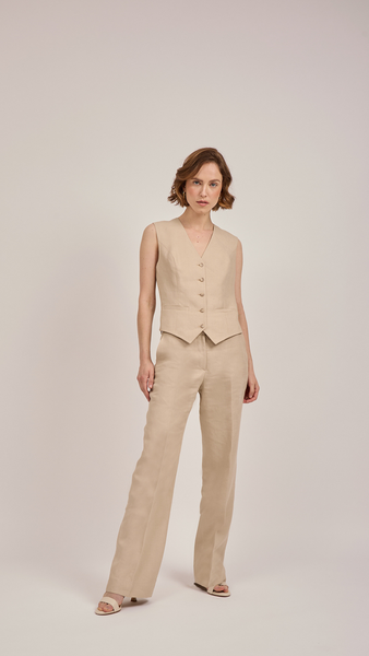 Anna James Tailored Waistcoat In Neutral Linen By